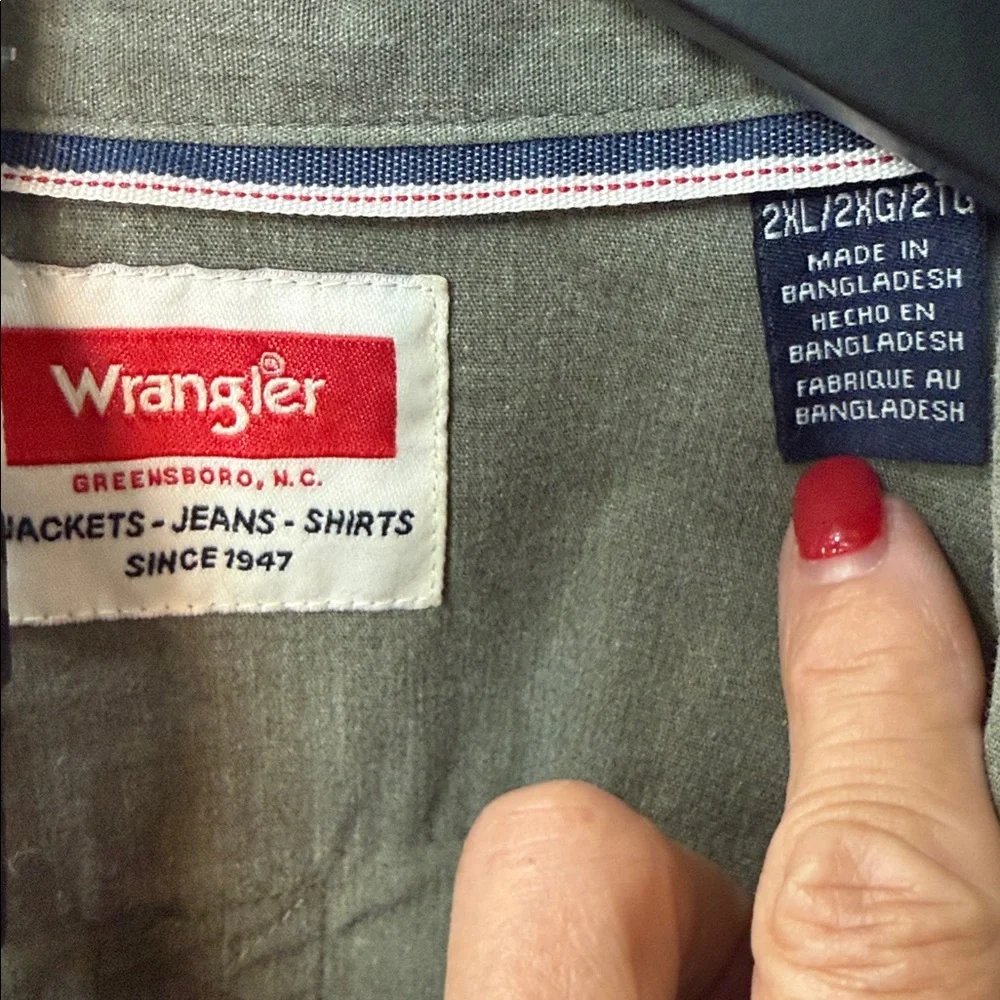 WRANGLER MENS SAGE/OLIVE LONG SLEEVE BUTTON DOWN 2XL
